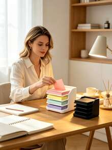1pc 4-Layer Stackable Desktop Sticky Note Organizer, Suitable For Square Sticky Note Pads, Multi-Color Classification Sticker Storage Rack, Easy To Access, Minimalist Office Home Study Stationery Organizer, Simple Desktop Organizer - Multicolor - View 10