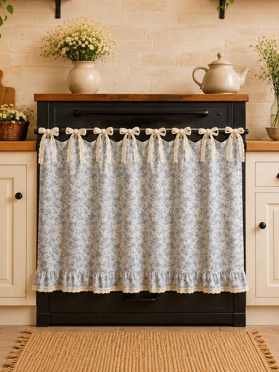 Penutup Oven Bergaya Pedesaan Klasik dengan Motif Bunga, Tepi Bergelombang dan Desain Tali Pengikat, Penutup Oven Gaya Rumah Pertanian, Cocok untuk Melindungi dan Menghias Oven, Mesin Pencuci Piring, dan Mesin Cuci, Penutup Kabinet Gaya Dapur Rumah - MultiWarna - View 1