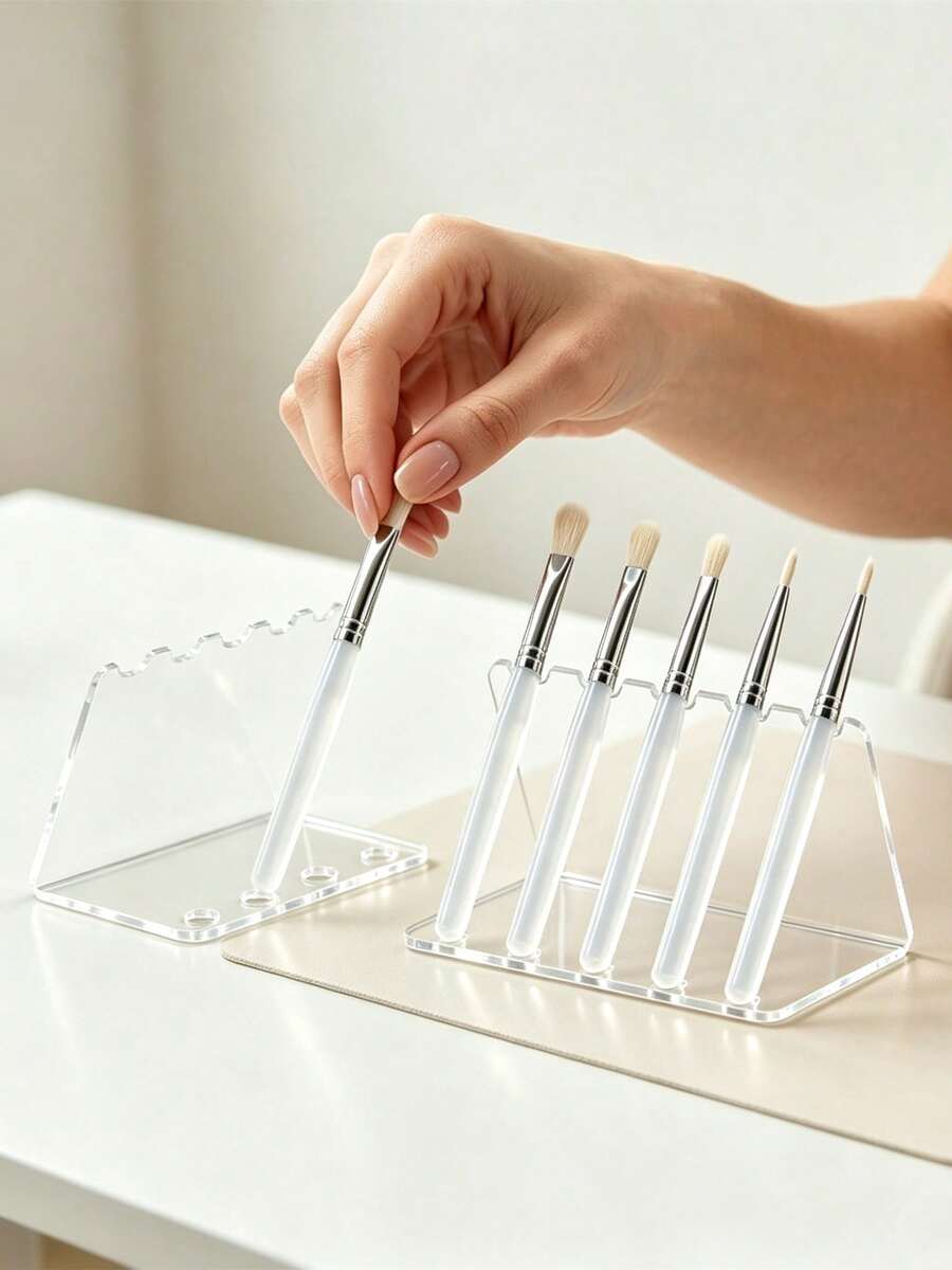 1pc Nail Brush Holder, 5-Slot Nail Brush Storage Rack, Transparent Desktop Nail Pen Organizer, Suitable For Nail Salon And Home Nail Tools - Multicolor - View 1