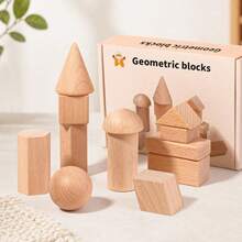 1 Set Beech Wood Solid Color Geometric Blocks Set, Montessori Early Education Shape Recognition Stacking Building Toys For Children - Multicolor - View 6