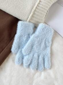 1 Pair Comfortable Plush Winter Gloves - Soft, Cold-Resistant, Warm & Breathable, Suitable For Cycling - Polyester Blend, Knitted Fabric, Hand Wash Only, Autumn Wear, Suitable For Women & Girls - A - View 2