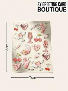1-Piece Pink Cherry, Heart, And Butterfly Themed Decorative Sticker. A Multi-Element Self-Adhesive Sticker For Decorating Digital Products, Suitable For Electronic Accessories, Personal Items, And Various Hard, Flat Surfaces. - Decorative Stickers - View 5