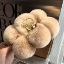 1pc Women's Fluffy Ball Flower Hair Clip, Large Fluffy Hair Clip, Cute Sweet Hair Accessory, Suitable For Autumn/Winter Daily Wear And Party - Multicolor - View 9