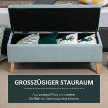 Panca imbottita con vano contenitore, effetto lino, ideale per corridoi, camere da letto o soggiorni. Realizzata in legno di caucciù, colore blu, dimensioni 110 x 39 x 45 cm. Disponibile per la consegna locale. - Verde + Poliestere - Visualizzare 3