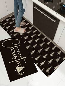 1/2pcs Christmas Floor Mat, Christmas Tree Pattern Merry Christmas Kitchen Rug, Winter Home Decor Low-Key Kitchen Carpet, Christmas Holiday Gift! - Multicolor - View 6