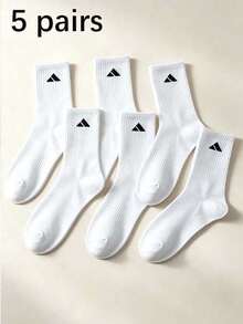 1/5/10 Pairs Men's Solid Color Minimalist Mid-Calf Socks, Soft Comfortable Breathable Sweat-Absorbing, Suitable For Daily Wear Running Sports, Couple Socks, Back To School Season, All Seasons - White - View 8