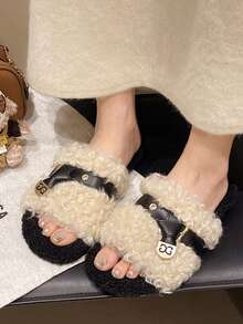 Fluffy Women's Indoor Slippers, Thick-Soled Platform Slippers, Height-Increasing Casual Slippers, Quiet Floor Slippers - Beige - View 3