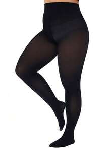 1/2 Pairs Plus Size Black High Elastic Pantyhose, Women's High Density Solid Color Shiny Glossy Stockings, Anti-Scratch, Suitable For Daily Wear - Black - View 7