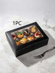 1/12pcs Black 12-Cupcake Paper Boxes With Clear View Window & Holder Insert, Foldable Muffin Dessert Gift Box For Home Baking, Birthday, Wedding Party - View 7