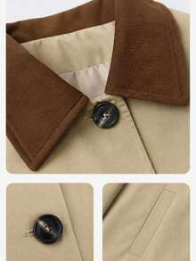 Autumn Outfit Khaki Jacket Colorblock Patchwork Fashion Casual Loose Outerwear - Khaki - View 6