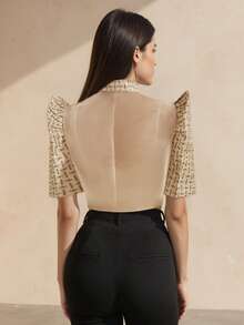 Philippine Style Women's Minimalist Elegant Puff Short Sleeve Top - Champagne - View 2