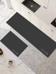 1pc Dark Gray Letters Pattern Pattern Kitchen Mat, 3.5 Mm Soft Rubber That Absorbs Water And Is Easy To Clean. Suitable For Corridors, Bathrooms, Living Rooms, Outdoor Door Mats, And Toilets. Useable Throughout The Year And For Various Holidays. - Multicolor - View 2