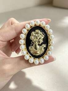 1pc Luxury Palace Style Faux Pearl Lady Head Brooch, Suit Pin, Decorative Multi-Purpose Brooch - Multicolor - View 5