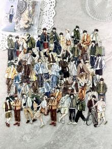 100pcs Vintage Fashion Youth Character Stickers, DIY Scrapbooking Collage Photo Album Magazine Planner - Boy's Prologue - View 4