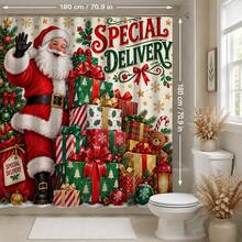 1 buah/4 buah Set Tirai Mandi Multifungsi Motif Kado Santa Claus, Gratis 12 Pengait, Suasana Liburan Premium, Keset Kamar Mandi, Karpet Berbentuk U dan Penutup Toilet Bulat, Cocok untuk Semua Suasana, Set Kamar Mandi - Hadiah Santa - View 12
