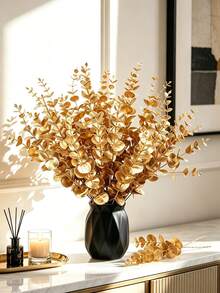 Gold Eucalyptus Artificial Flowers - Realistic Artificial Eucalyptus Leaves Perfect For Christmas, Wedding, Valentine's Day Decor And Home Decor (Pot Not Included) - Gold - View 9