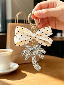 Gantungan Kunci Pohon Kelapa Bertatahkan Rhinestone Berkilau dengan Pita Polkadot Vintage dan Liontin, Hadiah Hari Valentine, Kembali ke Sekolah, Ramadan, Ulang Tahun - MultiWarna - View 10