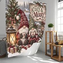 1pc/4pcs Patterned Multi-Functional Bathroom Decor Shower Curtain Set Free 12 Hooks Premium Holiday Atmosphere Bathroom Mat U-Shaped Floor Mat And Round Toilet Lid Cover Suitable For All Scenes Decoration Bathroom Set - Couple's Dwarf Figurines - View 2