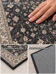 1PC Vintage Persian Floral Runner Rug, Black Beige Boho Oriental Long Area Rug, Non-Slip Floor Mat For Hallway, Entryway, Kitchen & Living Room - Multicolor - View 2