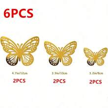 6/24/48/72pcs Gold 3D Butterfly Decoration Set, 2 Styles, 3 Sizes, Gold Paper Butterfly Stickers, Suitable For Birthday, Baby Shower, Kids Room Wall Decals, Vinyl Stickers, Home Decor, Rama, Graduation, Halloween, Christmas - Gold - View 5