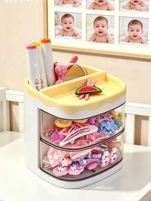 1pc Children's Hair Accessories Rotating Storage Box, Multi-Layer Plastic Storage Box, Drawer Storage Box, Baby Hair Accessories Organizer, Travel Cosmetic Organizer And Cosmetic Storage, Rotatable Storage For Hair Clips, Hair Accessories, Hair Bands, Makeup Sponges, Jewelry, Rings And More, Dust-Proof Box, Holiday Gift, Halloween Gift - View 1