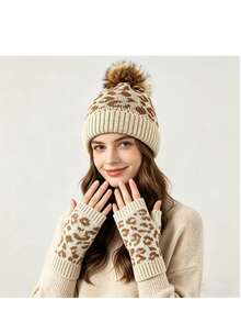 Autumn/Winter Women's Thick Warm Leopard Print Knitted Beanie Hat, Premium European & American Style - Multicolor - View 5