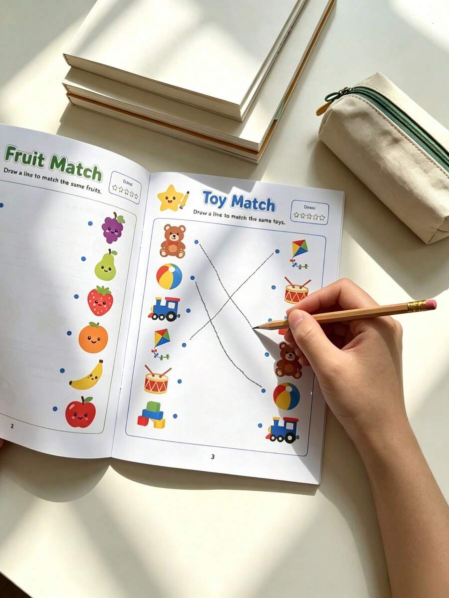Children's Matching Educational Learning Book, Line Matching Practice Workbook, Observation Training Activity Manual, Home Learning Supplies, Back To School Learning Materials, Teacher Classroom Reward Notebook, Christmas/New Year Holiday Learning Gift - Multicolor - View 1