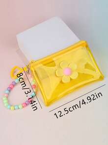 1pc Transparent PVC Colorful Coin Purse With Floral Beaded Chain, Girls Portable Travel Wallet (Floral Beaded Bracelet Color Random) - Multicolor - View 5