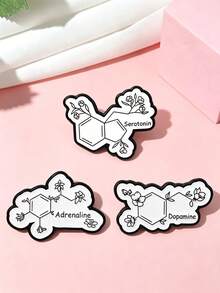Chemistry Molecule Enamel Pin, Dopamine Serotonin Adrenaline Floral Badge, Decorative Lapel Pin For Backpack Jacket Student Gift - Multicolor - View 2