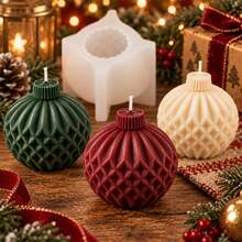 3D Geometric Christmas Ball Candle Mold DIY Diamond Xmas Sphere Ornament Silicone Mold For Holiday Candle Plaster Soap Making Home Decor Handmade Gifts - Mold - View 6