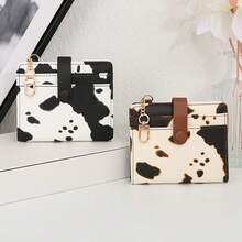 Women's Leopard & Cow Print PU Short Wallet With Key Hook, Multi-Card Slot Snap Closure Small Purse, Portable Mini Card Holder Coin Pouch, Lightweight Compact Handheld Wallet For Daily Commute And Casual Use, Multiple Animal Print Color Options, Fashionable Gift Wallet For Girls - Multicolor - View 2