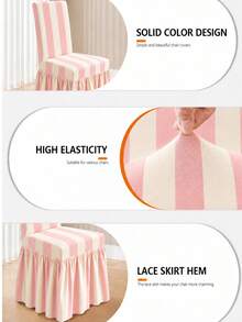 1/4/6pcs Rice Powder Striped Printed Milk Silk Skirt Chair Covers, Fashionable Polyester Thickened High Elasticity All Season Universal Chair Protector Covers Home Decor - Multicolor - View 4