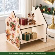 Wooden Double-Layer Freestanding Display Rack With Gingerbread Man And Snowman Pattern, Wooden Desktop Storage Organizer For Christmas, Entryway, Coffee Bar, Home Decor Countertop Shelf, Vertical Storage - Multicolor - View 7