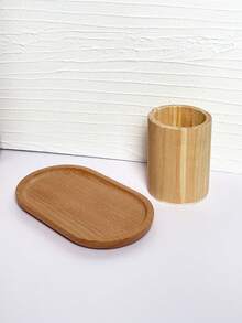 1pc Vintage Wooden Nail Art Storage Tray, Minimalist Desktop Brush Organizer, Multi-Functional Makeup Tool Display Bucket, Suitable For Home Vanity And Salon Desktop Organization, Back To School Desktop Storage Essential - Multicolor - View 2