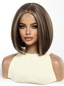 FIVE STARS Elegant Mid-Length Straight Wig With Bangs - Rose Net Cap, Heat-Resistant Synthetic Fiber, Wigs For Women,For Daily,Party,Cosplay,Halloween HOT - Multicolor - View 10