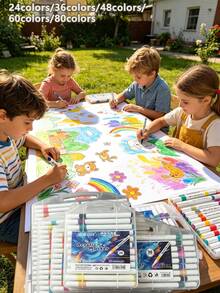 24/36/48/60/80 Colors Acrylic Markers, 13.2cm Long Quick Drying Versatile Use, Suitable For Elementary Students Art Students Children Drawing Sketching DIY Graffiti Coloring Birthday Gift - Multicolor - View 1