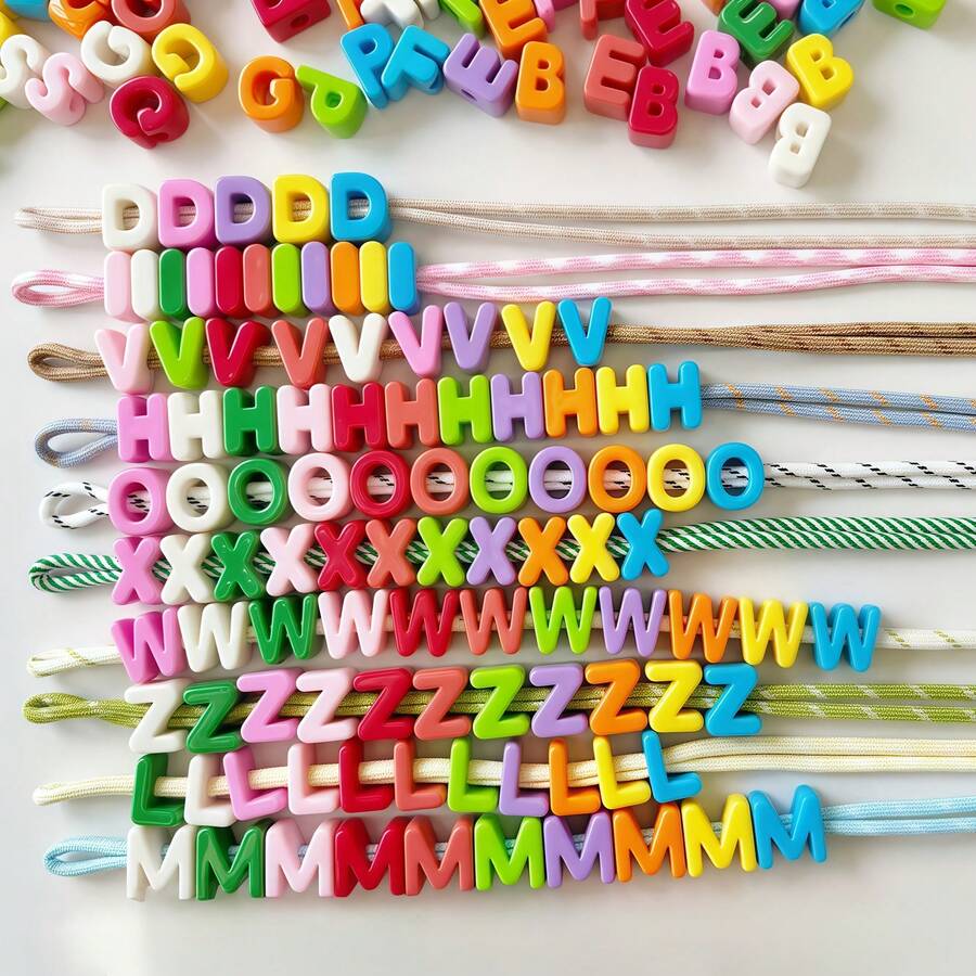 75/150pcs Large Acrylic Beads, Seven Color Decorative Beads Mixed With Random Letter Beads, Suitable For Handmade Loose Beads, Shoe Buckles, Phone Chains, Keychains, Bag Decorations, Jewelry Accessories Bracelets - Multicolor - View 1