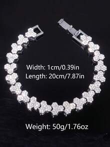 European & American Hip Hop Style Full Rhinestone Clover Necklace Men's Personalized Gold-Plated Rhinestone Collarbone Chain Street Rap Party Versatile Exaggerated Jewelry Gift - Three-leaf Flower - View 3