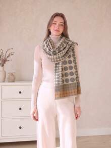 1pc Faux Cashmere Elegant Retro Leopard Print Jacquard Warm Scarf For Women, Autumn And Winter Fashion, Versatile, Cold Protection, Neck Warmer, Suitable For Vacations And Travel, Double-Sided Decorative Shawl, Perfect For Everyday Wear. - Multicolor - View 8