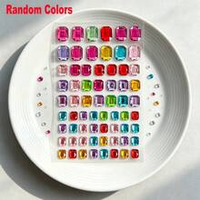 1 Hoja/65 piezas Pegatinas de strass octogonales cuadradas multicolor, joyería facial de strass autoadhesiva, pegatinas faciales de maquillaje corporal DIY, adecuadas para fiestas de vacaciones y carnaval - Multicolor - Ver 7