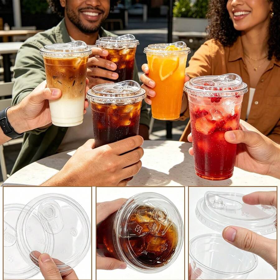 Heat-Resistant And Leak-Proof 16oz Coffee Cup With Lid, Perfect For Cold Brew Coffee, Iced Milk, Tea, Homemade Coffee, Fruit And Iced Tea Cold Drinks, Portable Commercial Takeout Cup For Camping And Team Use, Flip Lid Design, No Straw - Transparent - View 1