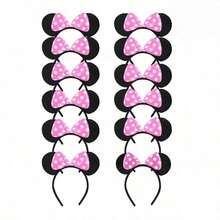 Disney Girls Red & Pink Cartoon Cute Mickey & Minnie Mouse Ear Party Headband With Bow, Holiday Party Gift, Party Costume Birthday Gift, Halloween Gift - A - View 7