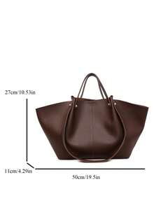 Lychee Texture Stitching Detail Double Layer Handheld Shoulder Bag Layered Storage Korean Style Lazy Tote Bag Women's Large Capacity School Shopping Versatile Textured Shoulder Bag - Coffee - View 2