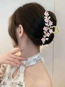 1件花卉高端大號髮夾，特大加厚髮夾，適合厚髮，女性盤髮髮飾 - 粉色花朵 - 查看 4