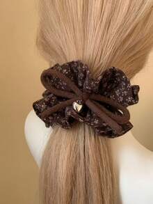 1pc Korean Style Autumn/Winter Ditsy Floral Large Scrunchie Bow Hair Tie High Elasticity Hair Band Hair Accessory For Women - Multicolor - View 3