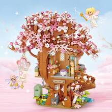 Cherry Blossom Tree House Building Block Gift, High Difficulty Assembly Building Bricks, DIY Construction Block Model, Creative Collectible Decor For Desktop Display, Holiday & Birthday Present - Multicolor - View 8