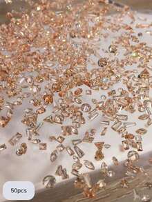 50pcs Fall, Autumn, Fall Nails Small Champagne Color Transparent Base Nail Art Decorations, Used For Fingernail Manicure Decoration Light Coffee Champagne Color Nail Decor, Suitable For Autumn Manicure Style Design Matching - Multicolor - View 5