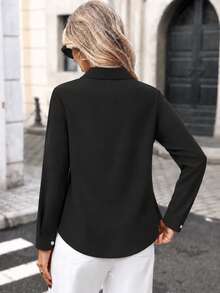 New Arrival Fashion Women's Casual Versatile Beaded Pearl Button Shirt Black - Black - View 2