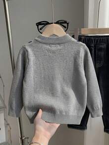 Boys' College Style Colorblock Plaid Cardigan Sweater, Suitable For School Daily Wear In Spring, Autumn And Winter - Grey - View 4