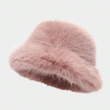 3pcs Thick Faux Fur Plush Bucket Hat, Warm Outdoor Sports Bucket Hat, Fluffy Wide Brim Cold-Proof Bucket Hat, Autumn/Winter - Multicolor - View 9